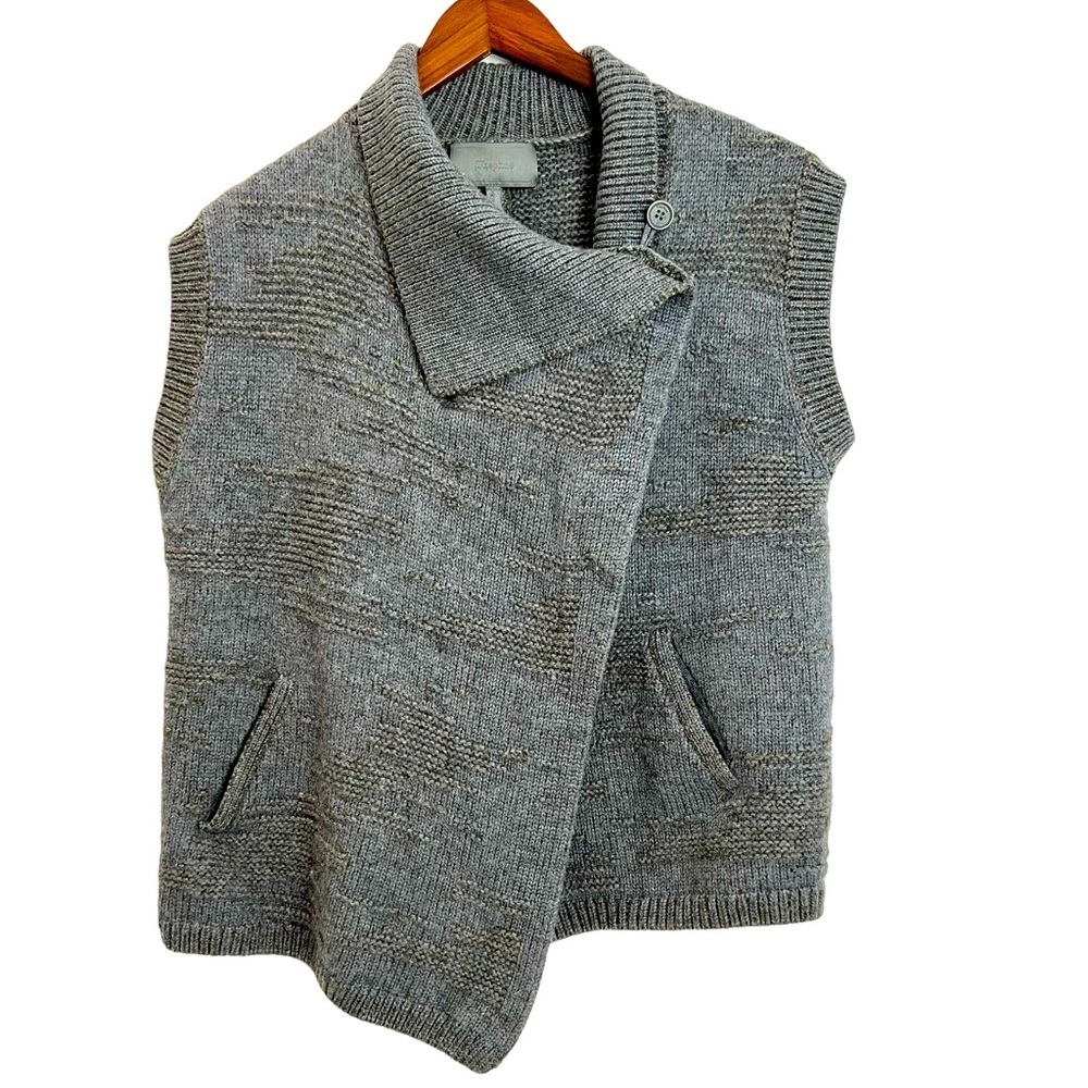 Theonne Merino Wool Blend Sleeveless Cardigan Sweater Vest